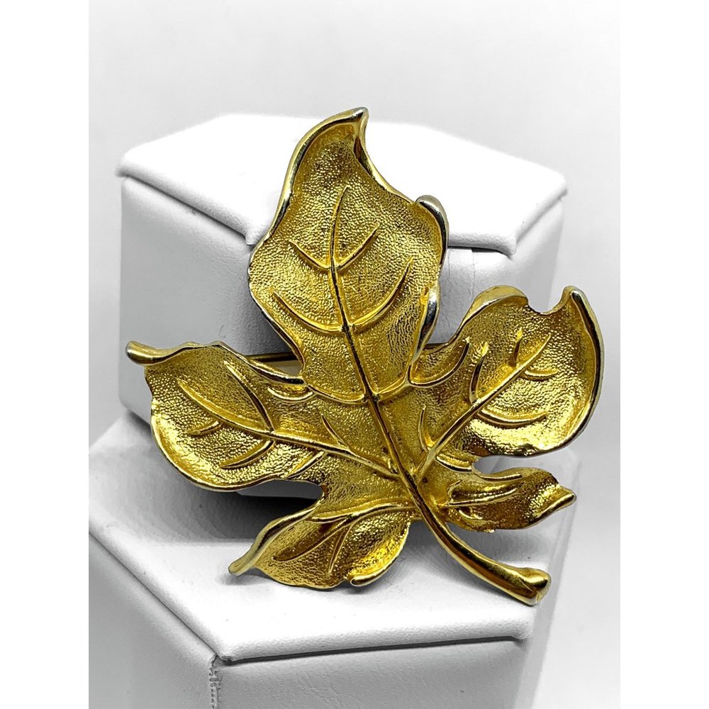 Amerique Gold Leaf Brooch Signed